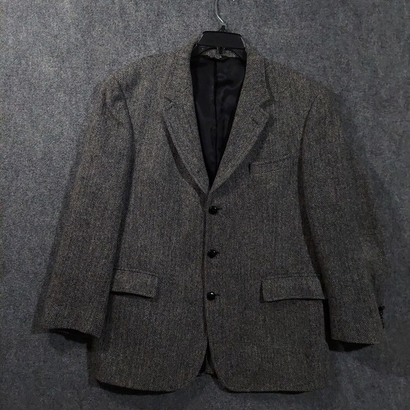 Jos. A. Bank Blazer Sport Coat Mens 46 Gray Herringbone Harris Tweed Wool
